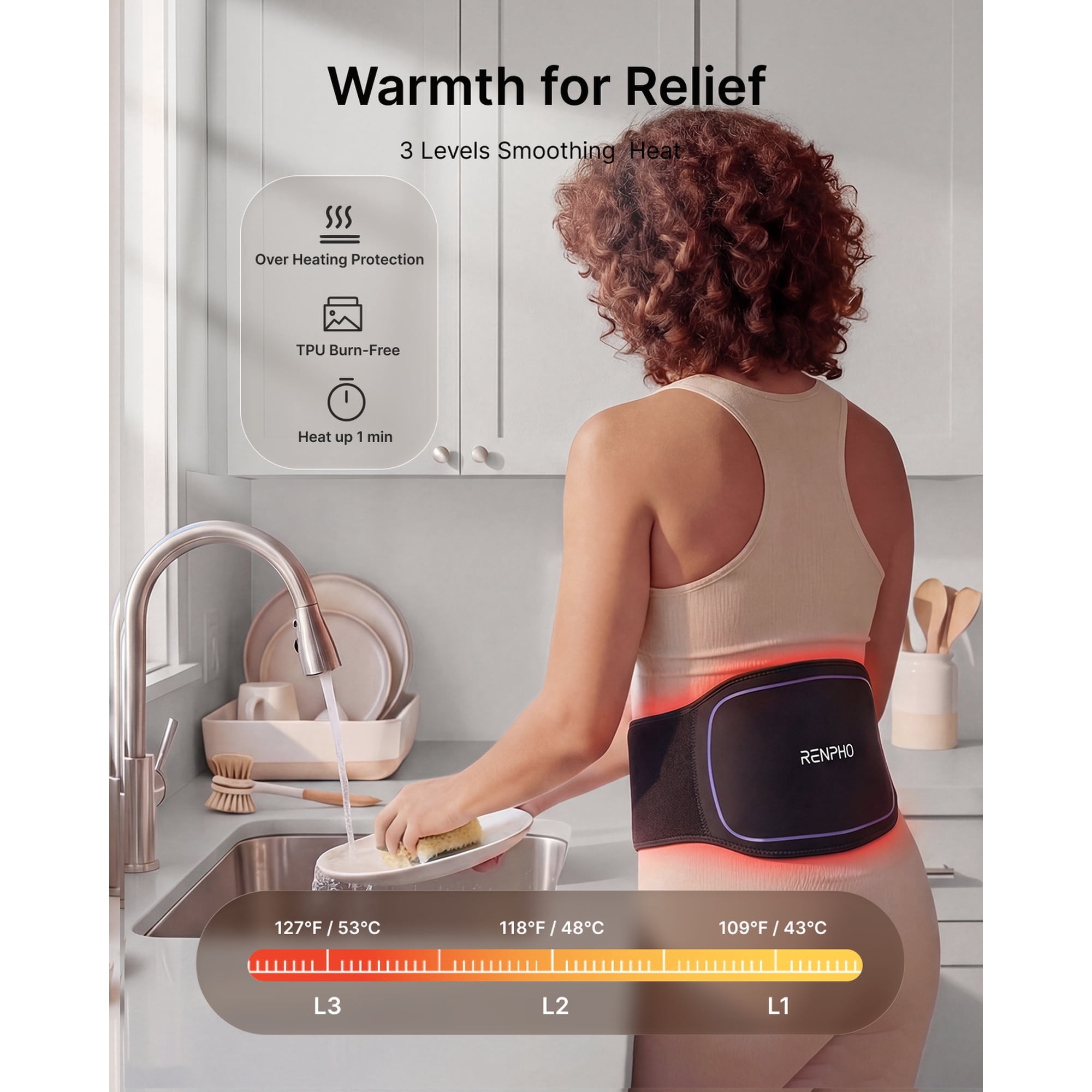 RENPHO 3-in-1 Massage Belt with Heat & Red Light Therapy, Red Light Therapy Belt with 3 Heat & 3 Vibration, 660nm & 850nm Lumbar Massaager for Waist Shoulder Back, Gift for Mother, Father