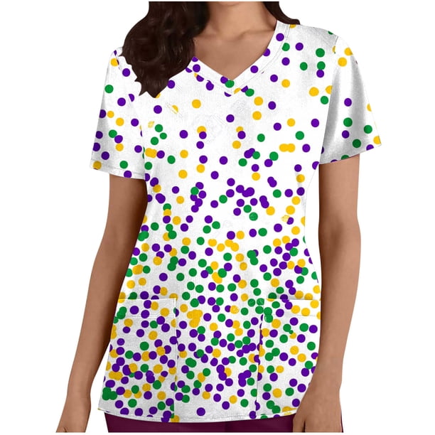 Camiseta de Manga Corta para Mujeres con Cuello en V Impresa de Navidad de Ajuste Suelto con Bolsillos, Tejido de Trabajo Casual de Poliéster Suave para Uso Diario en Casa O Oficina