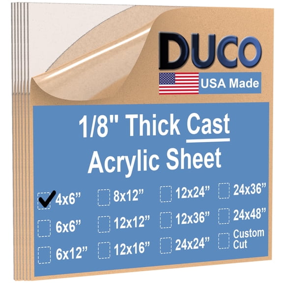 Duco USA-Made Clear Cast Acrylic Sheet 1/8 Inch Thick 4" x 6" - 6 Pack of Transparent Plexiglass Sheet - Lightweight Acrylic Board for Window Replacements, Displays, Signs, and More