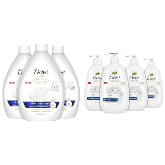 Dove Advanced Care Deep Moisture Hand Wash Pack of 3 for Soft, Smooth Skin More Moisturizers Than The Leading Ordinary Hand Soap, 34 oz and 4 Count 12 oz