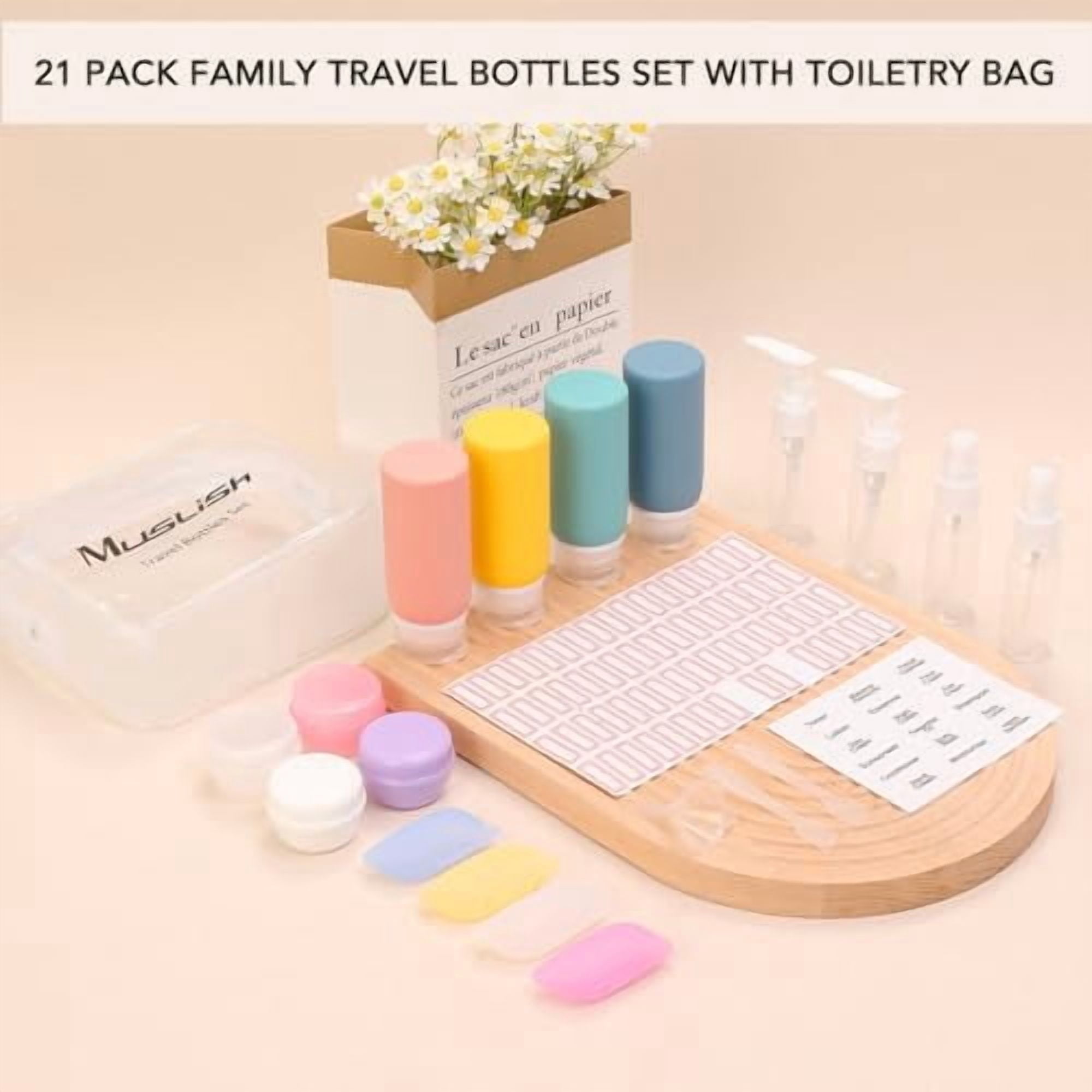 21 Pack Travel Bottles for Toiletries, Leak-Proof TSA Compliant Silicone Travel Size Containers for Shampoo and Conditioner, BPA Free with Toiletry Bag (Yellow)