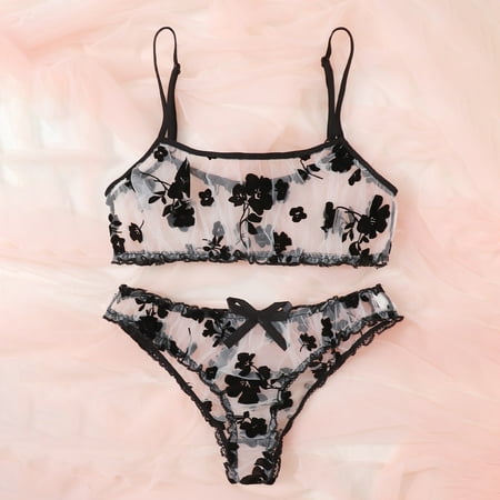 

iOPQO Intimates womens underwear y Women Lingerie Flower Embroidery G-string Thong Underwear New Sleepwear Black S