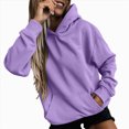 thumbnail image 3 of Womens Solid Hoodies Fall Fashion Casual Long Sleeve Hooded Sweatshirts Loose Comfy Trendy Pullover Tops with Pockets, 3 of 6