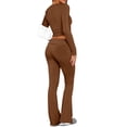 thumbnail image 6 of SDNall Top and Pant Set for Women Casual Solid Color Slim Fitting Round Neck Long Sleeved Hooded Set Suit Summer Set for Women 2024, 6 of 9