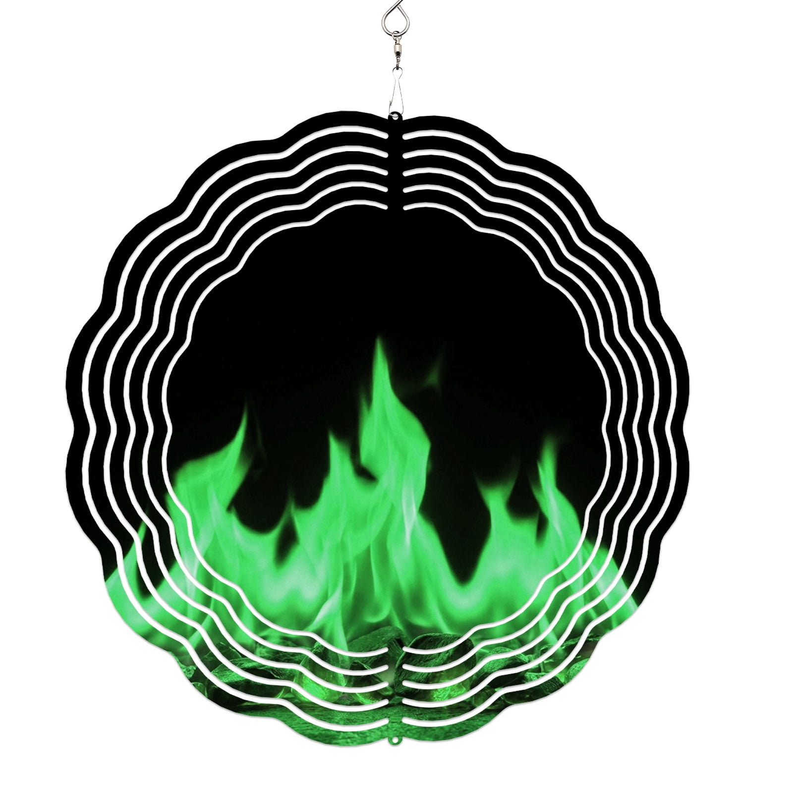 Wind Spinners for Yard and Garden Green Flames Wind Spinner Burning Embers Ethereal Fire 3D Metal Stainless Steel Wind Sculptures Outdoor Patio Hanging Ornament 8 Inch