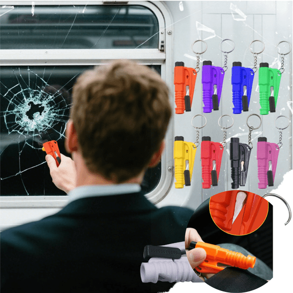Car Window Glass Breaker Keychain Emergency Escape Tools 3 in 1 Design Safety Tool with Window Breaker Seatbelt Cutter Whistle Vehicle Safety Device for Drivers, Family