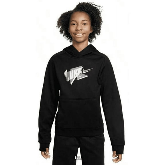 Nike Big Kids Therma-fit Logo-Print Fleece Hoodie - Black
