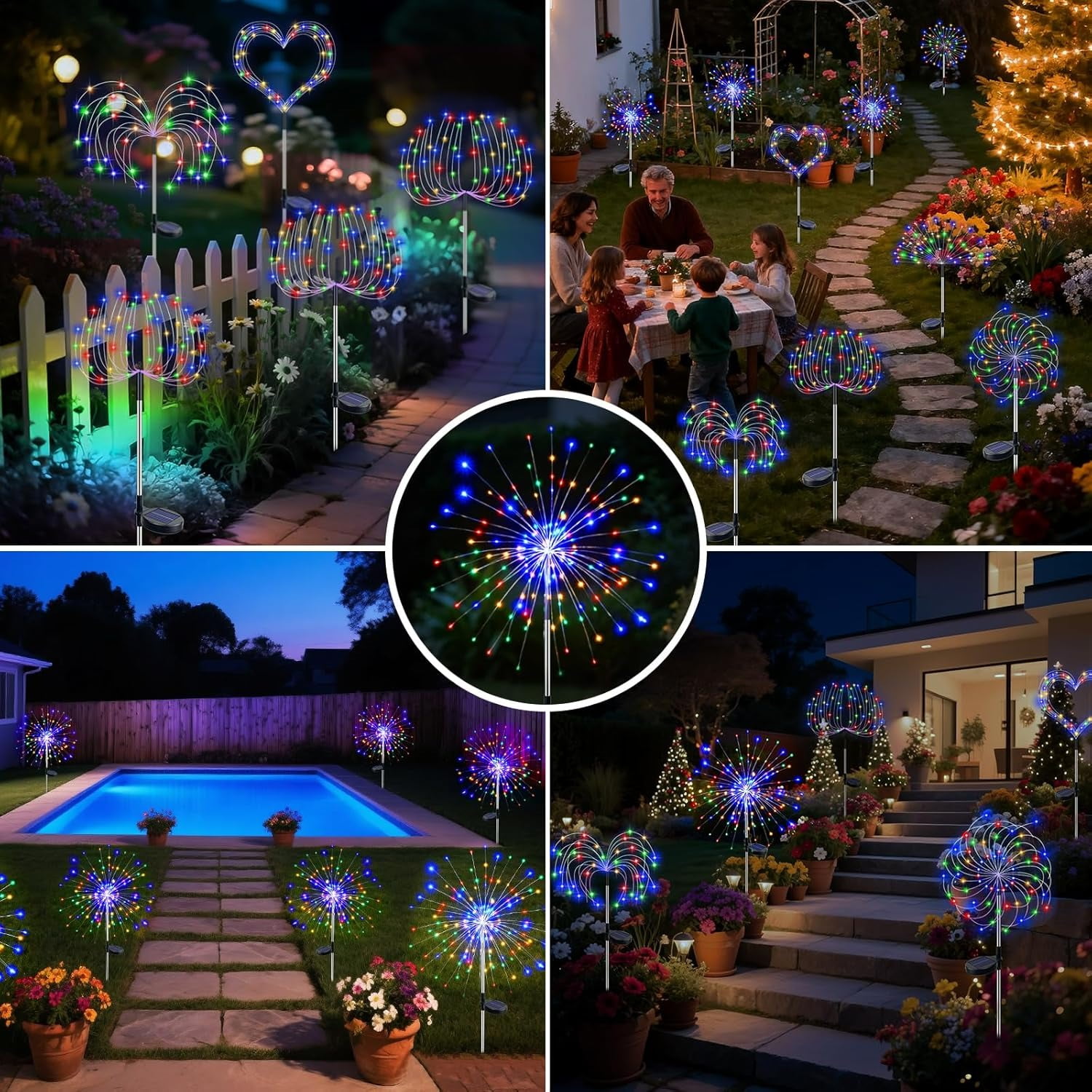 10 Pack Solar Garden Lights Outdoor, 120 LED Firework Lights with 8 Modes, Waterproof Twinkle Fairy Lights for Yard Patio Pathway Pool Party Decor, Multicolor