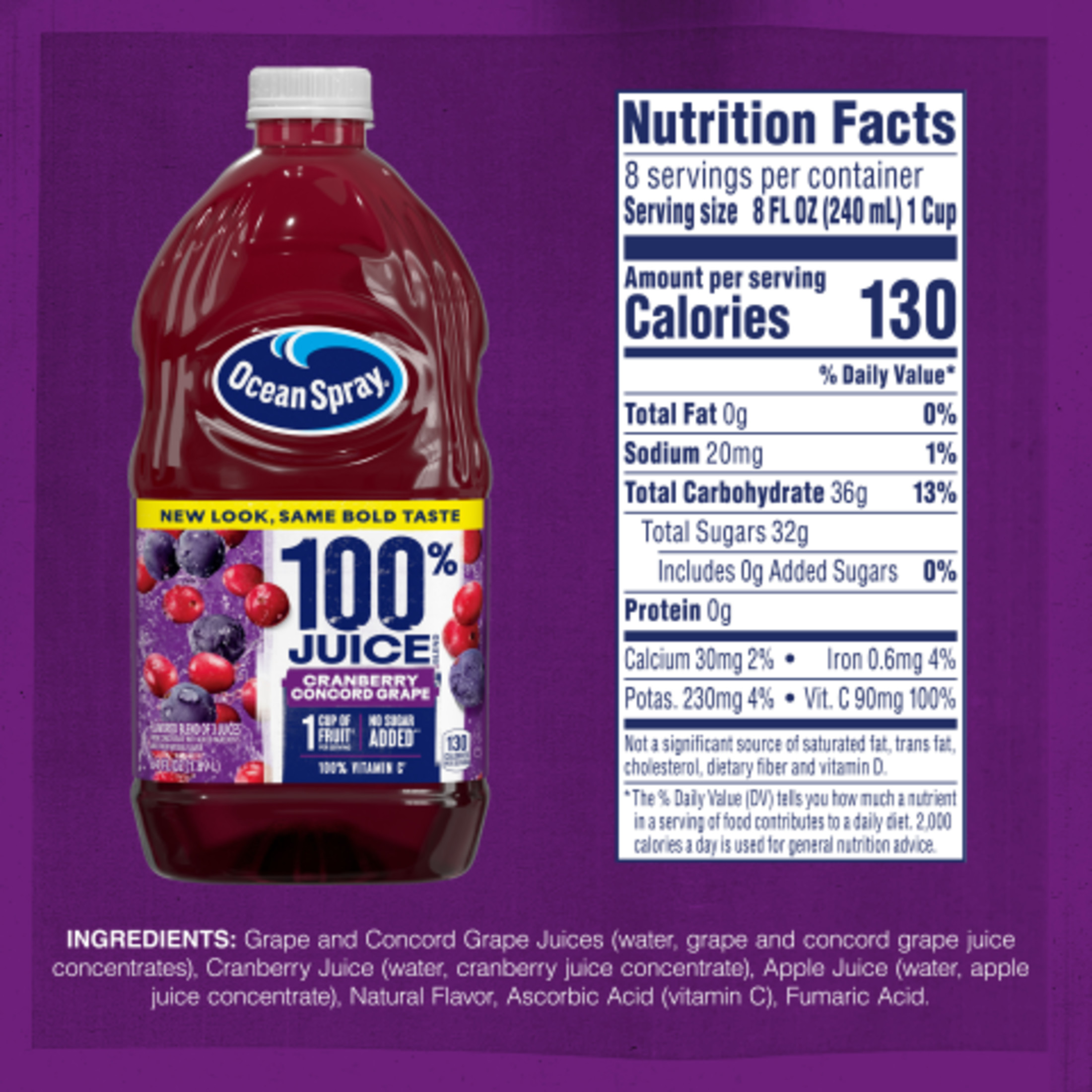 Ocean Spray® 100% Juice Cranberry Grape Juice Blend, 64 fl oz Bottle
