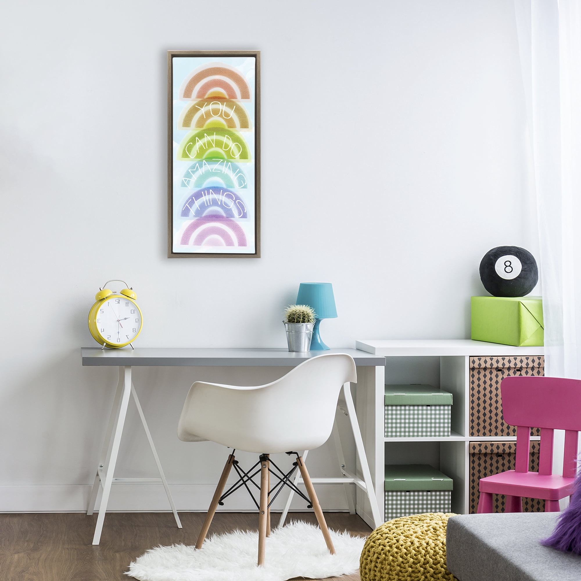Stupell Industries Amazing Things Rainbow Encouragement Brown Framed Floater Canvas Wall Art, design by Lil' Rue