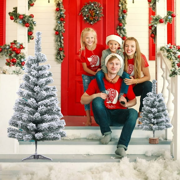 Bigersell Artificial Tabletop Christmas Tree with Snow Flocked Mini Xmas Pines Tree with Base for Table Desk Small Snow Trees Indoor Holiday Christmas Decorations