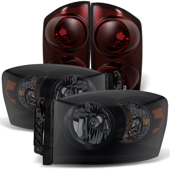 AKKON - For 07-09 Dodge Ram 1500 2500 3500 Pick up Truck Black Smoked Headlights Red lens Tail lights Combo
