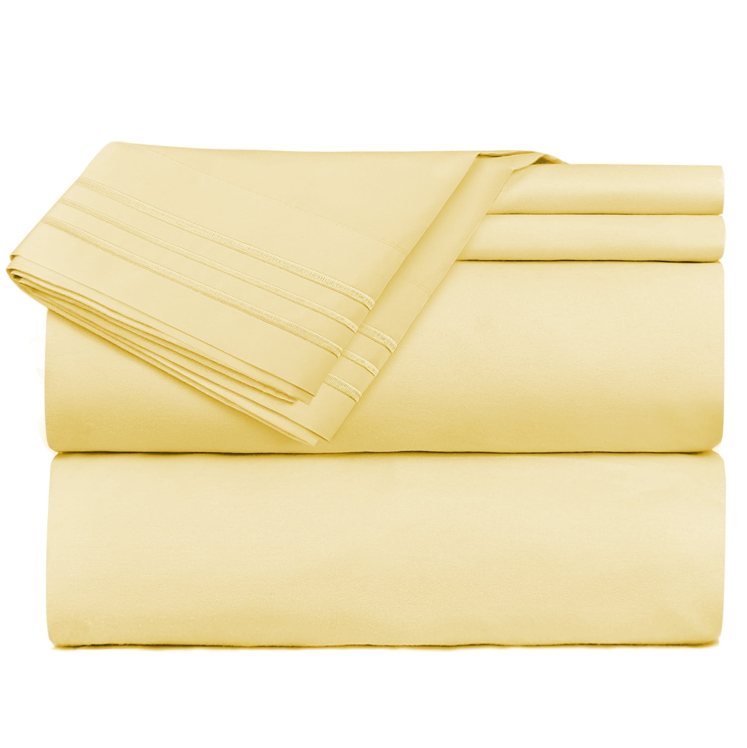 Clara Clark Premier 1800 Microfiber Collection 3-Line Bed Sheet Set, Twin Size, Custard Mellow Yellow