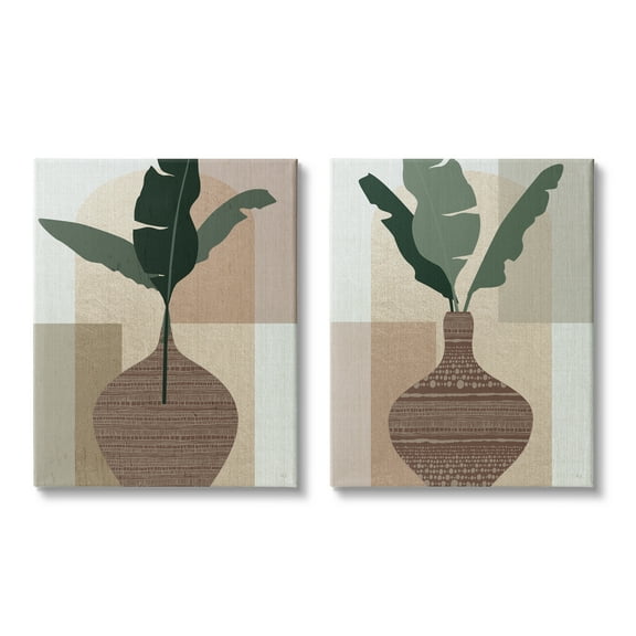 Stupell Industries Boho Geometric Plant Vases Botanical & Floral Painting Gallery Wrapped Canvas Art Print Wall Art, 16 x 20, Set of 2