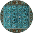 thumbnail image 1 of Ahgly Company Machine Washable Indoor Round Oriental Turquoise Blue Industrial Area Rugs, 4' Round, 1 of 4
