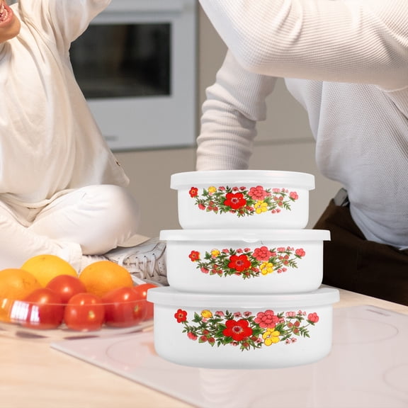 EXHUMKY Multifunctional Enamel Bowls for Kitchen Use Easy to Clean Perfect for Salads Soups Pasta Set of 3 Multi