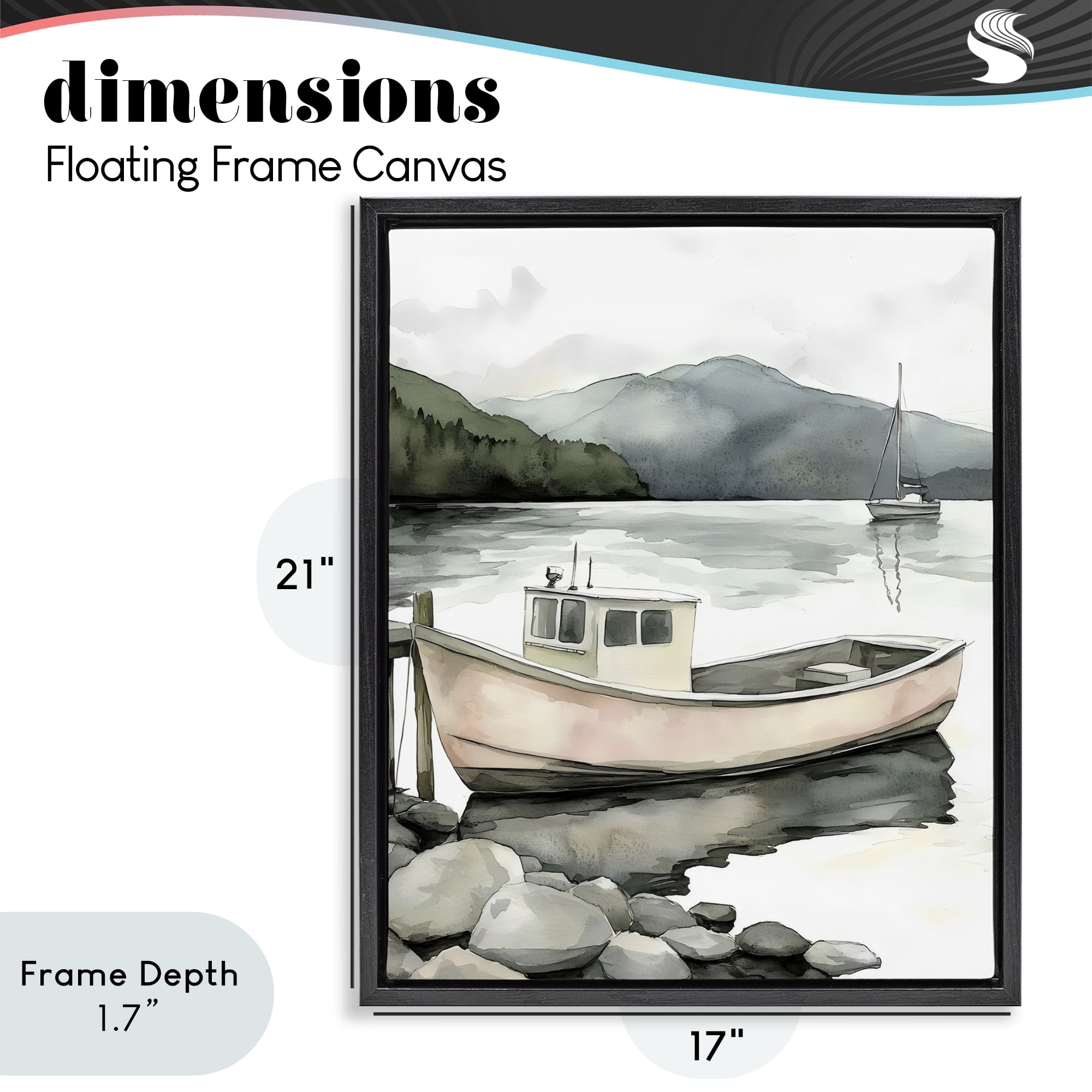Stupell Industries Coastal Calm Docked Boat Black Framed Floater Canvas Wall Art, design by Riley B