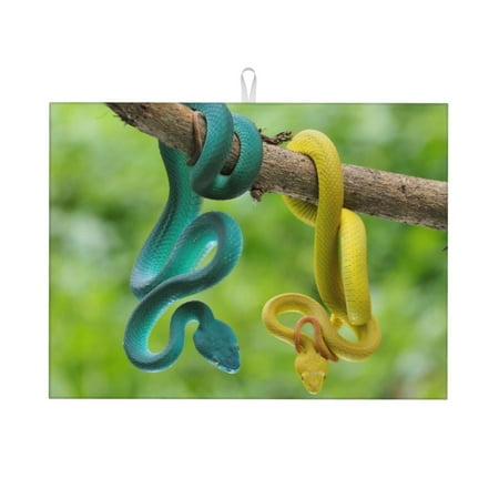 

Coaee Blue Viper And Yellow Viper Snake for Kitchen Drying Mat Dish Drying Mats for Kitchen Counter Foldable Water-Absorbent Suitable for Draining Racks