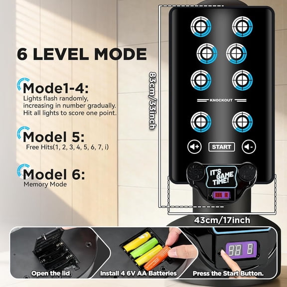 Upgraded Punching Bag for Adults with Interactive Boxing Music Mat, '' Boxing Bag with Scoring, Light, Music Pad, Boxing Gloves and Electric Air Pump, Kickboxing Bags for Beginners Training MMA