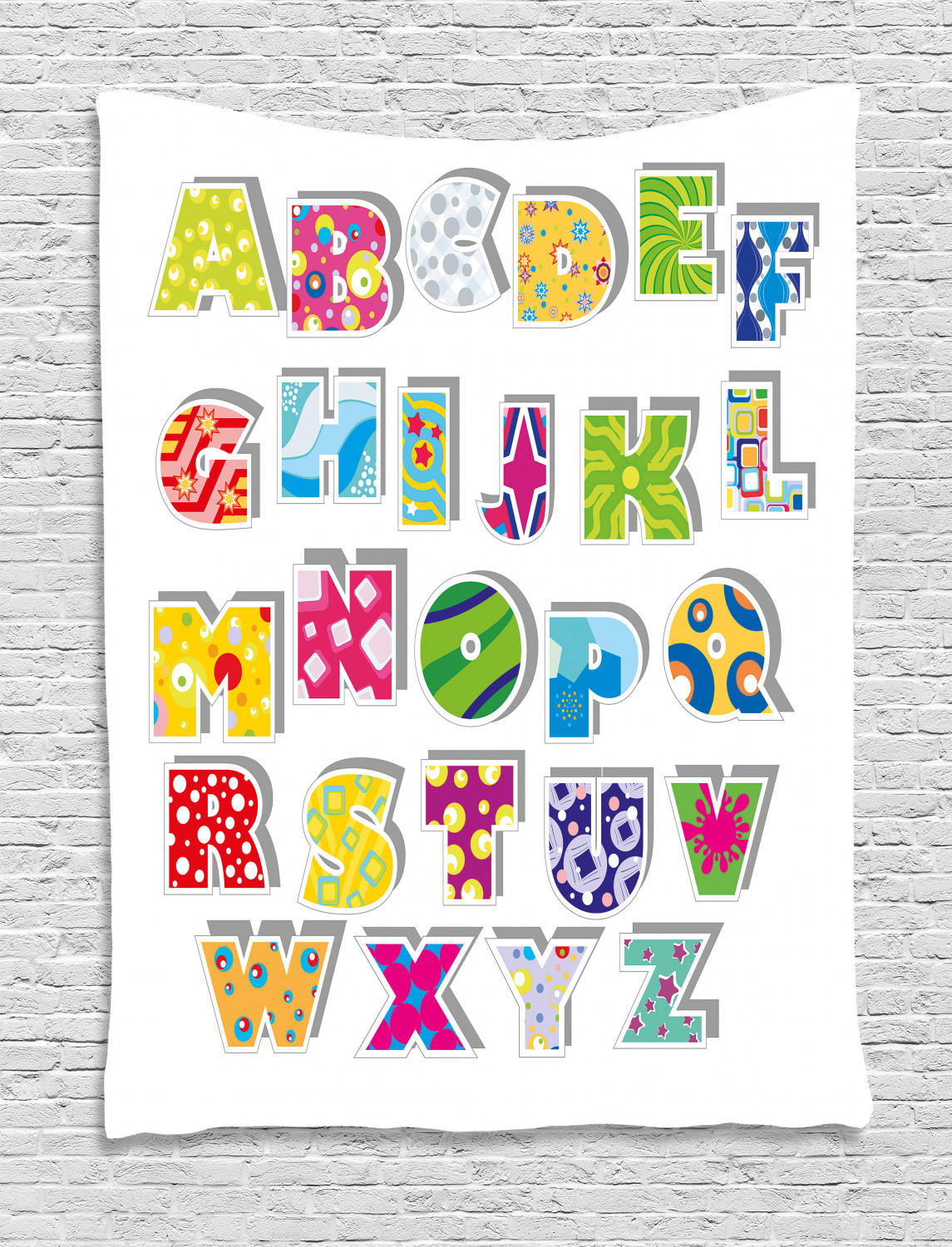 Letters Tapestry, Full Set of Alphabet with Various Designs Abstract