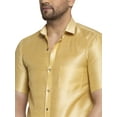thumbnail image 2 of eloria Mens Traditional Yellow Gold Striped Party Shirt with Mundu Vesty Style Dhoti, 2 of 5