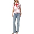 thumbnail image 3 of INSPIRE CHIC Women's Polka Dots Blouse Peter Pan Collar Bow Tie Neck Puff Sleeve Vintage Shirt Top White Red M, 3 of 7