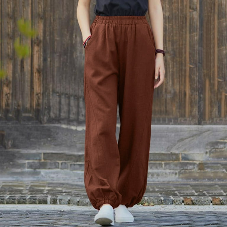 Casual Pants for Women for Work Tall Women Casual High Waisted Pants Leg  Long Pant Trousers With Pocket Loose Solid Pants Women Linen Pants