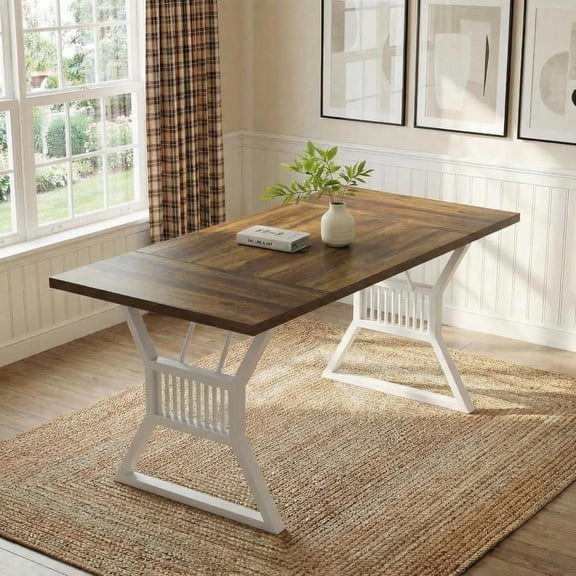 70.8 in Dining Table 4-6 Person, Kitchen Table with Heavy Duty Metal Legs, Farmhouse Dining Room Table for Kitchen, Living Room