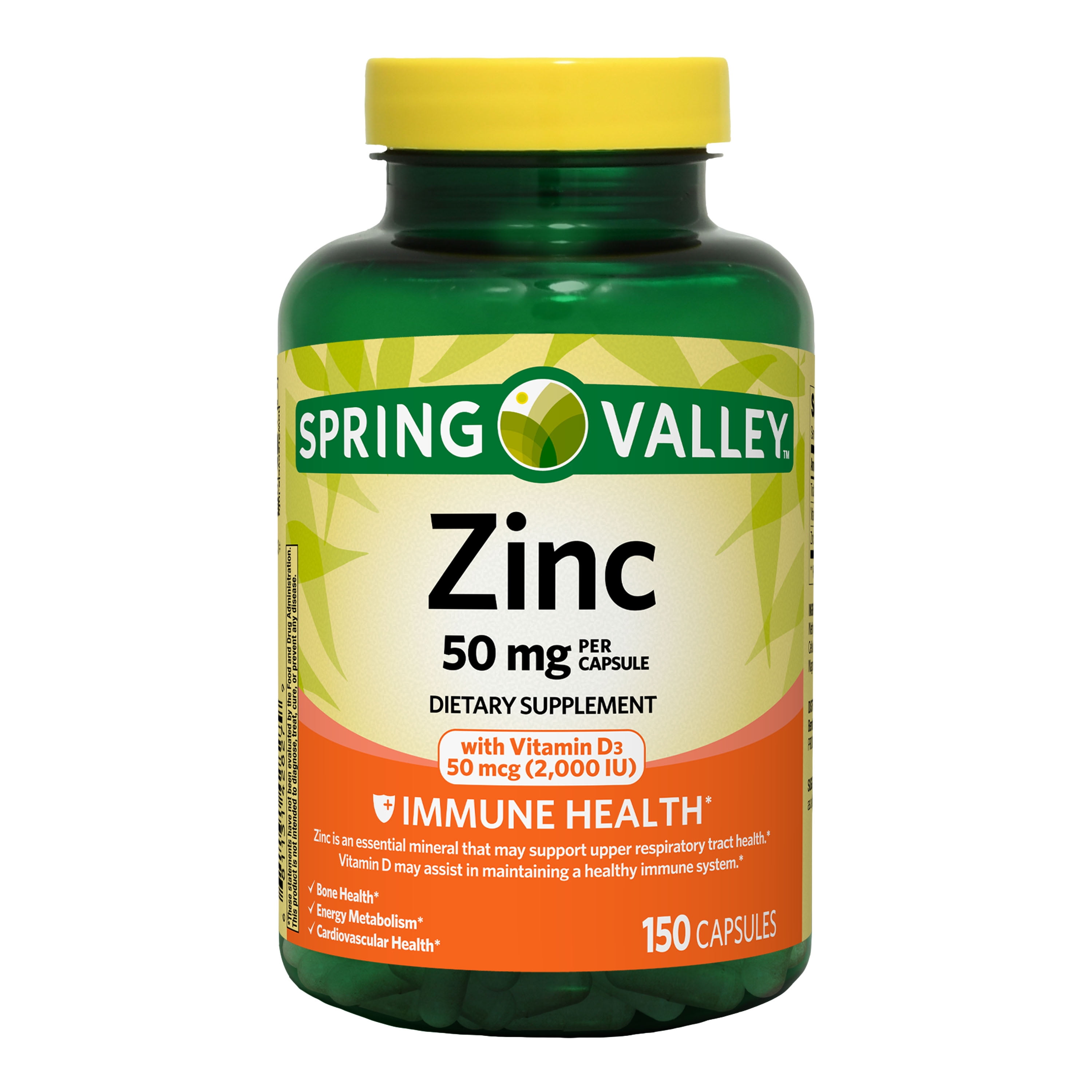 Spring Valley Zinc with Vitamin D Capsules Dietary Supplement, 50 mg, 150 Count