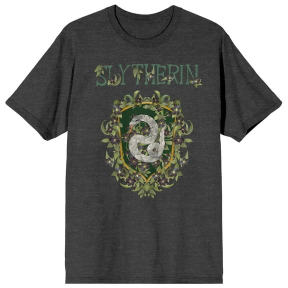 Harry Potter Slytherin Magical Moments Crest Women's Charcoal Heather Short Sleeve Crew Neck Tee-Medium