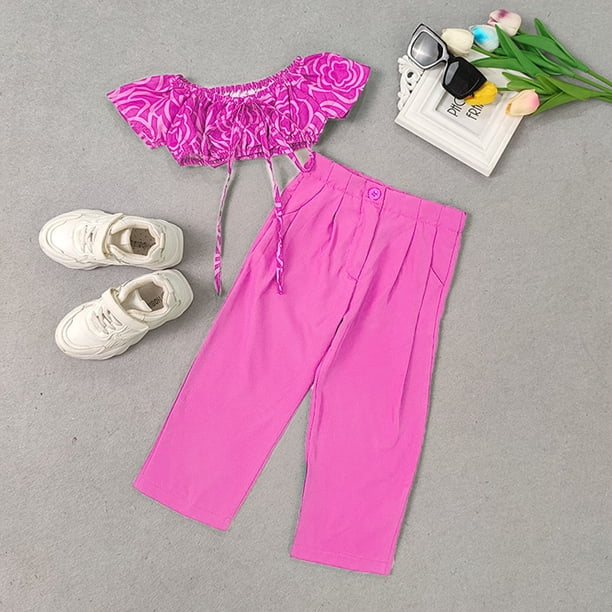 XovLAHzY Toddler Baby Girl Outfit Kids Neck One Shoulder Pleated