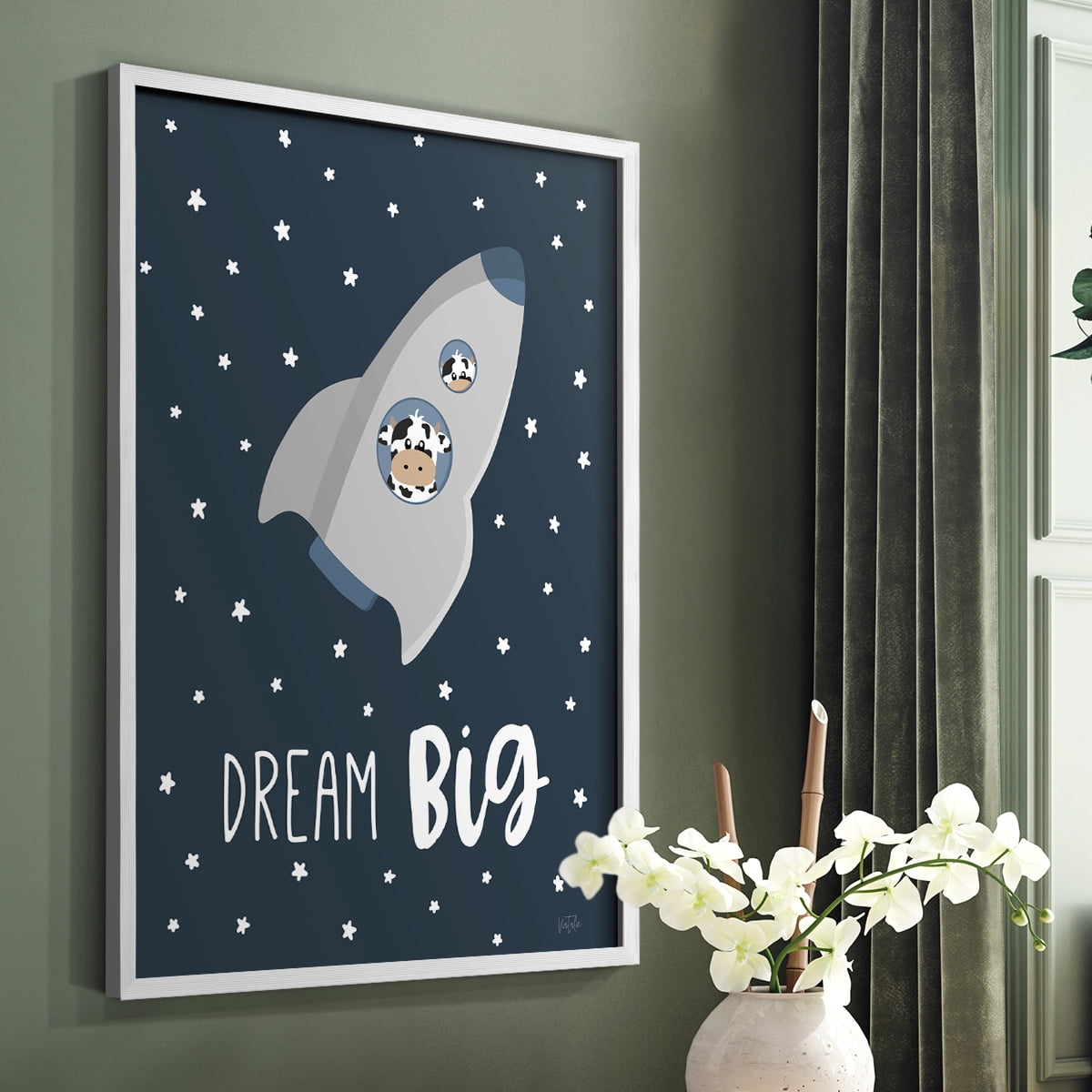 Cow in Space I in Paper Solid Wood 11 x 14 Framed Print