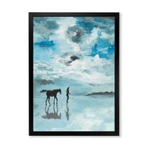 Designart 'Peaceful Scene Of Horse and Man Running By The Water' Farmhouse Framed Art Print