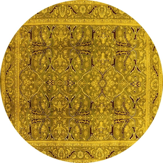 Ahgly Company Machine Washable Indoor Round Oriental Yellow Traditional Area Rugs, 6' Round