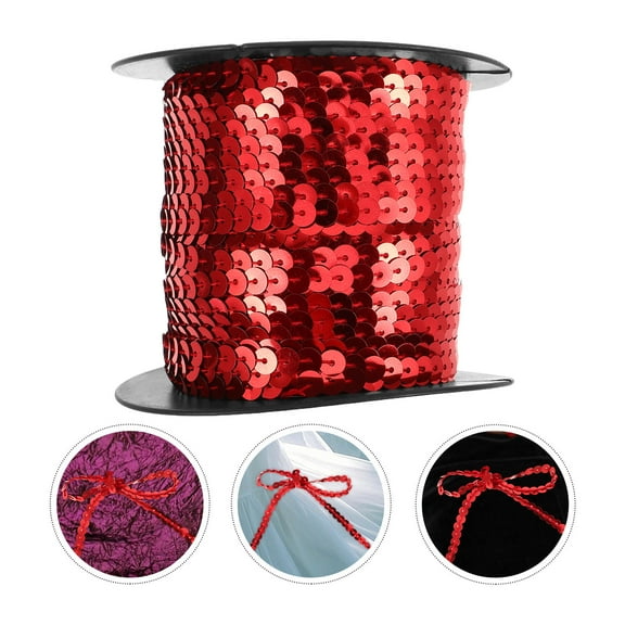 MERRYHAPY Red PVC Sequin Trim Elastic Decorative Craft Ribbon for Decoration