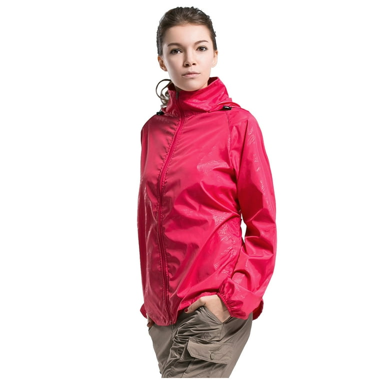 Women s Casual Jackets Four Seasons Solid Color Packable Rain Jacket Lightweight Windproof Raincoat with Hood Outdoor Rain Gear Travel Hiking Cycling Walmart