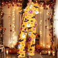 thumbnail image 2 of CONZONE Halloween Pajamas for Women Set Short Sleeve Button Down Graphic Tops Pants Pjs 2 Piece Spooky Season Sleepwear, 2 of 5