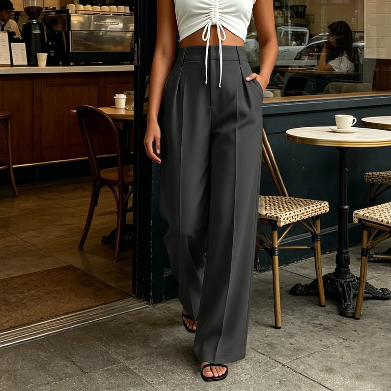 ladies dress trousers black Mifsaly Womens Pants for Work High Waisted Wide Leg with Pockets Slim Fit Pleated Flowy Casual Office Slacks with Pockets Gray,XL high quality tango clothing