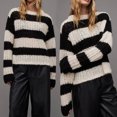 thumbnail image 3 of TheFound Pull en Tricot pour Femmes Manches Longues Col Rond Pull Rayé Ajouré pour Automne Hiver, 3 of 9