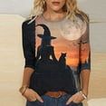 thumbnail image 2 of lcziwo Plus Size Halloween Tops for Women Witches Print Crew Neck Blouses Summer 2025 Casual Trendy Tops 3/4 Length Sleeve Scary Tees Multicolor,XXXXXL, 2 of 5