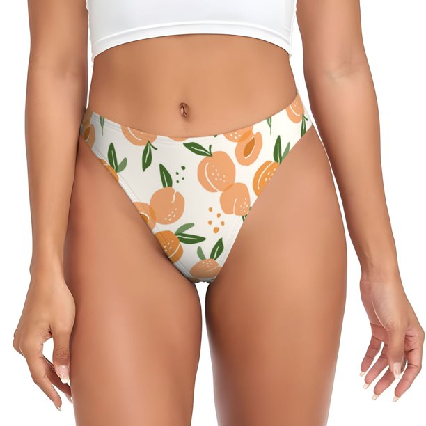Balery Peaches Tangas de Algodón para Mujer con Estampado – Ropa Interior Sexy, Transpirable, G-string-Medium