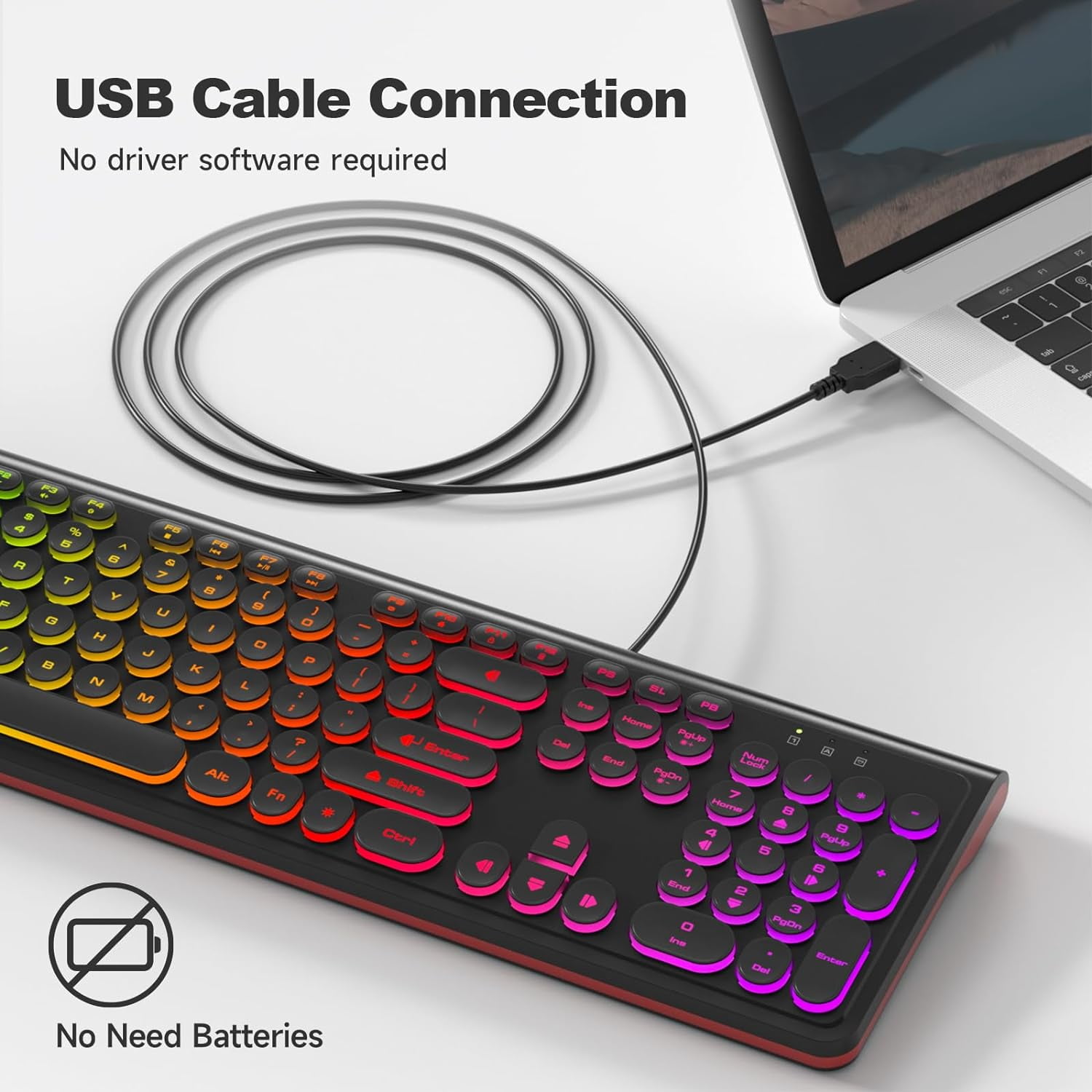 USB Wired Computer Keyboard with Backlit - Full Size Office Number Pad, Caps Indicators, Foldable Stands, for PC Laptop Desktop Windows 7 8 10 11 (Black)
