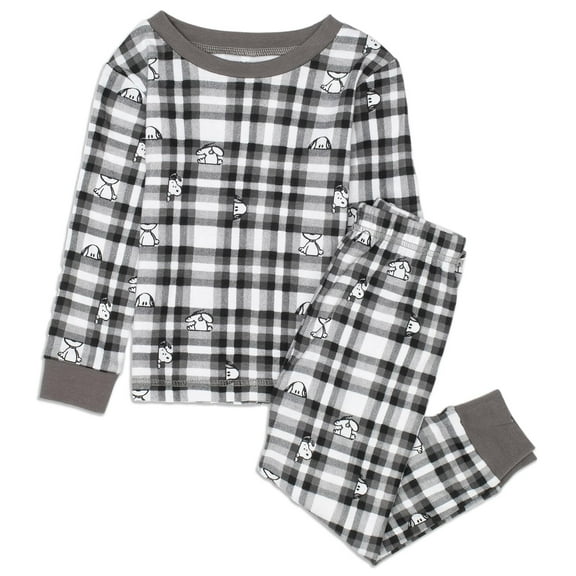 PEANUTS Snoopy 100% Cotton Family Matching Pajamas Holiday 2-Piece Sets for Christmas with Woodstock Charlie Brown Linus for Baby (Black Plaid, 18M)