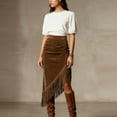 thumbnail image 5 of AUNVITO Women's High Waist Asymmetric Fringe Slit Slim Fit Mid-Length Skirt Boho Chic-Style Style, 5 of 9