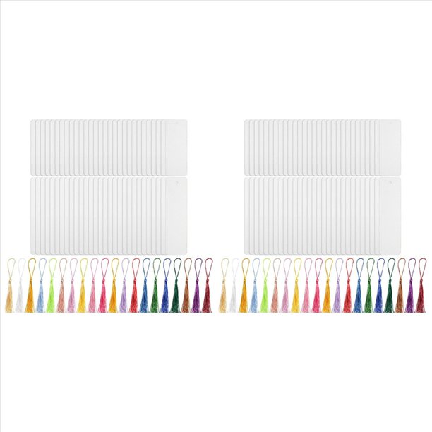70 Piezas de Marcapáginas en para Sublimación, Marcadores de Sublimación por Transferencia de con Orificio y 70 Piezas de Borlas de Colores