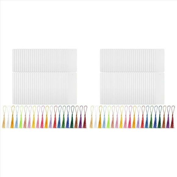 70 Piezas de Marcapáginas en para Sublimación, Marcadores de Sublimación por Transferencia de con Orificio y 70 Piezas de Borlas de Colores