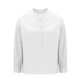 thumbnail image 3 of Linen Blend Women's Front Button V-Neck Blouses Long Sleeve Solid Casual Tops Breathable Shirt for Spring Winter Daily Work Wear, 3 of 4