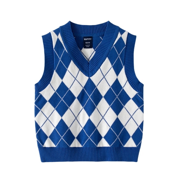 KYAIGUO Baby Toddler Plaid Sweater Vest for Boys Girls,Kids Fall Spring Sleeveless V-Neck Knit Vest 2-7Y