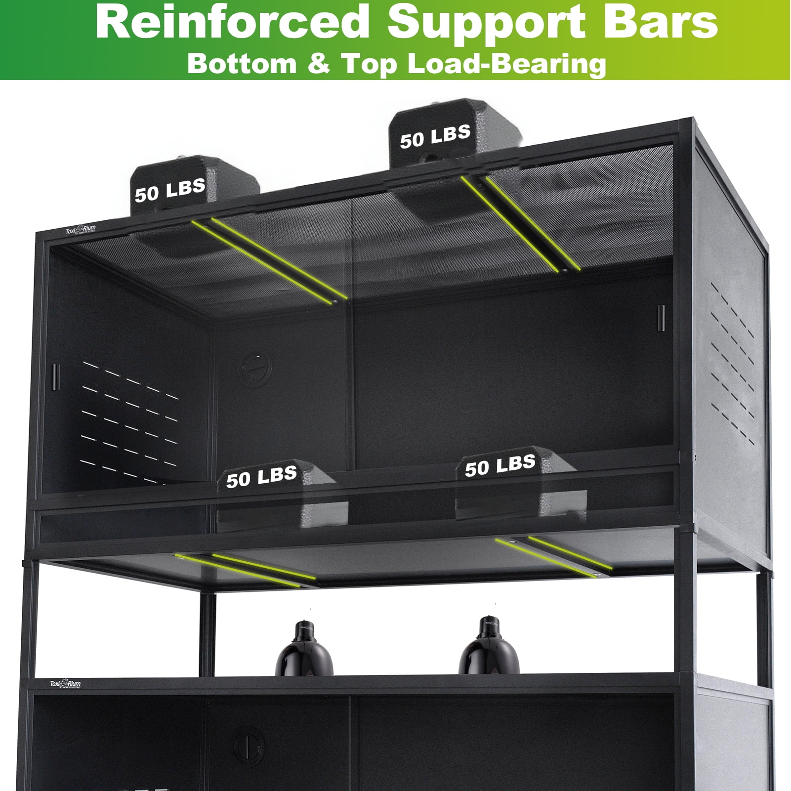 ToxiRium PVC Reptile Enclosure, 3 Tier Stackable Reptile Terrarium 40 x 16 x 16 inch with Front Opening Tempered Glass Doors and Lock for Bearded Dragon, Ball Python, Gecko