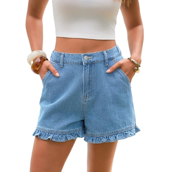 Summer High Waist Women Casual Jeans Denim Pants Ruffle Shorts